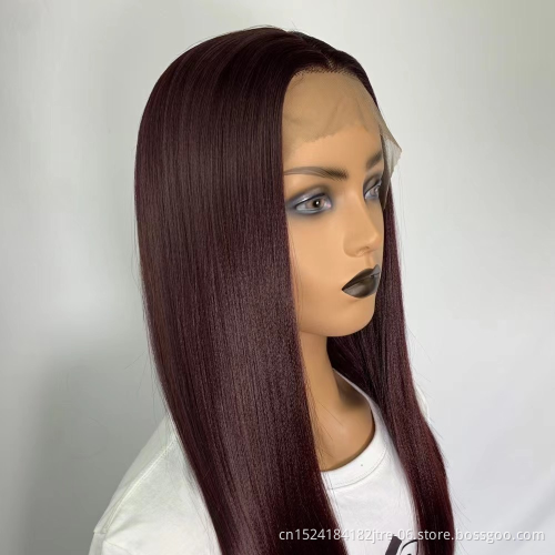 Silky Straight Slight Yaki 13x2.5 inch Medium Brown Lace Synthetic Front Wig 99j